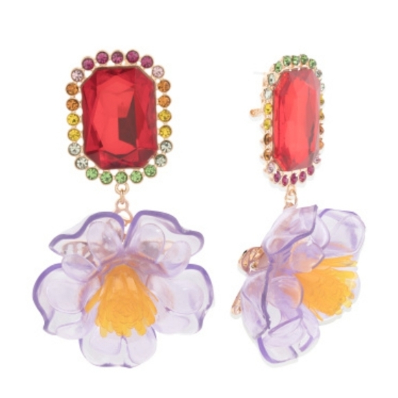 🔹️Betsey Johnson 🔹️CRYSTAL JELLY FLOWER EARRINGS - Picture 1 of 3